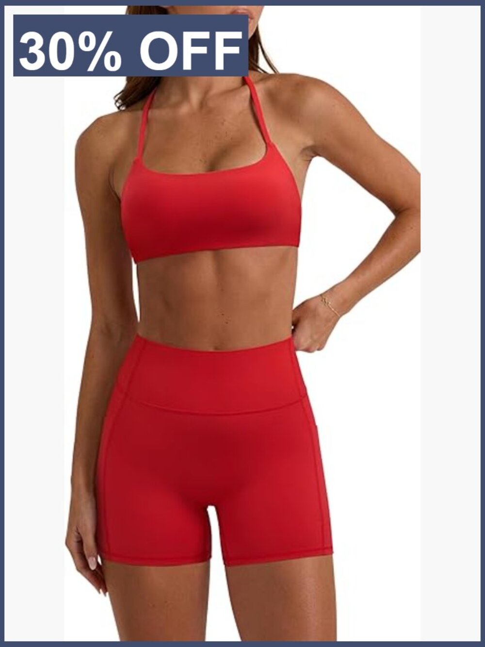 2 Piece Workout Sets with Pockets Open Back Strappy Sports Bra Matching Gym